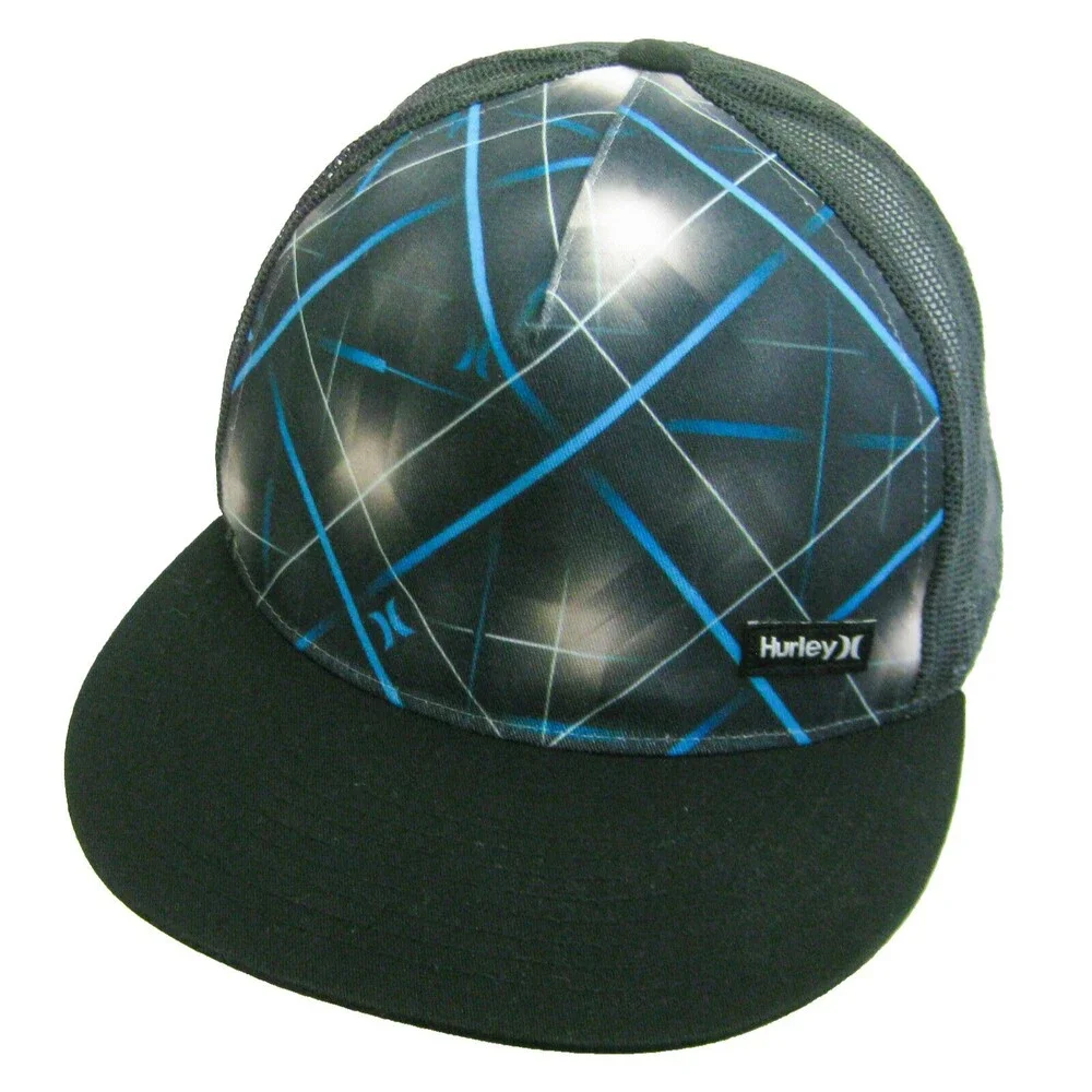 HURLEY Men's Black Mesh Trucker Hat Logo Baseball Cap (Adult Snapback) Geometric